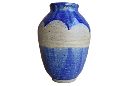 Oval Stoneware Vase with Blue Glazes