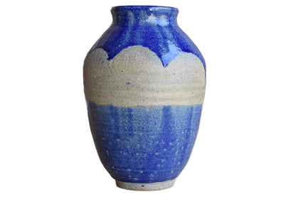 Oval Stoneware Vase with Blue Glazes