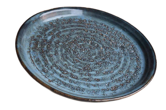 Blue Stoneware Plate with Textured Design