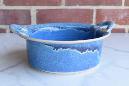 Ceramic Handled Dish with Purpleish-Blue Glazes