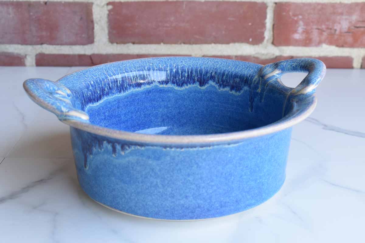 Ceramic Handled Dish with Purpleish-Blue Glazes