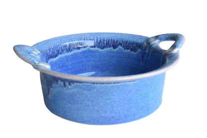 Ceramic Handled Dish with Purpleish-Blue Glazes