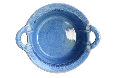 Ceramic Handled Dish with Purpleish-Blue Glazes