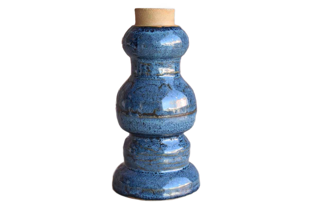 Blue Glazed Stoneware Vase with Stepped Design