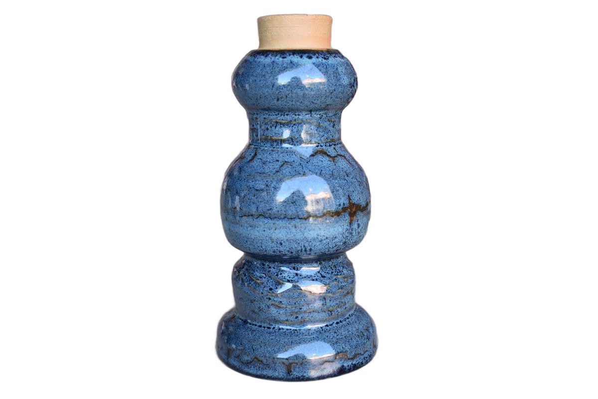 Blue Glazed Stoneware Vase with Stepped Design