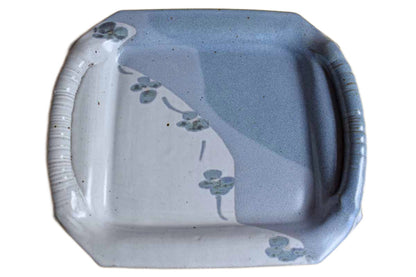 Heavy Handmade Tray with Blue Flowers and Blue Glazes