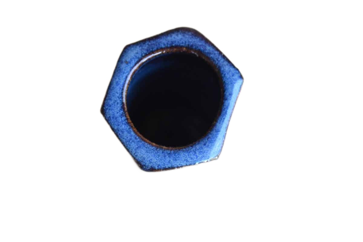 Small Six-Sided Blue Stoneware Vase or Favorite Pen Holder