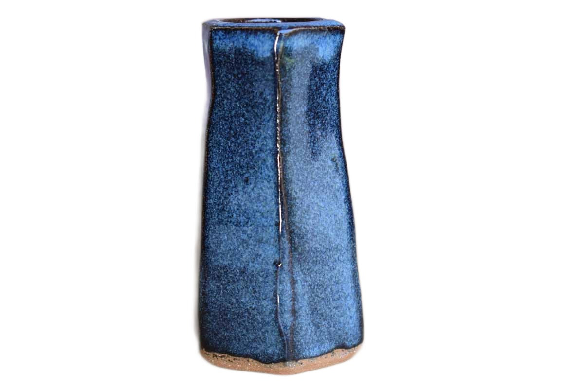 Small Six-Sided Blue Stoneware Vase or Favorite Pen Holder
