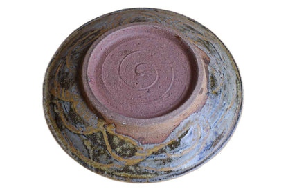Shallow Ceramic Pedestal Dish with Modernist Designs