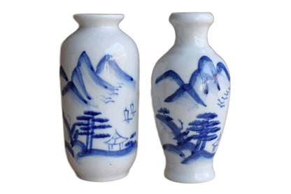 Pair of Little Blue and White Poreclain Bud Vases, A Pair