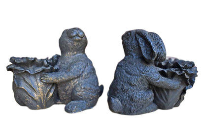 Cast Resin Bunny and Cabbage Candlestick Holders