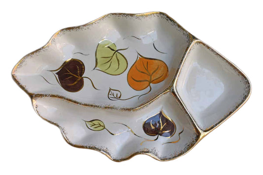 California Pottery Divided Serving Platter with Leaf Designs