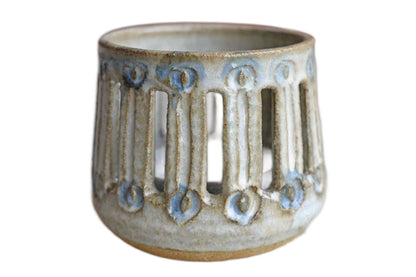 Small Stoneware Candle Votive with Gray-Blue Glazes