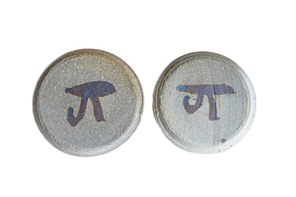 Handmade Stoneware Candle Holders with Blue Flowers, A Pair