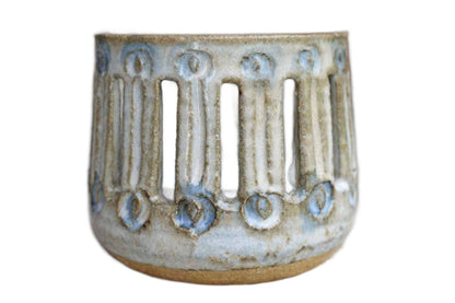 Small Stoneware Candle Votive with Gray-Blue Glazes