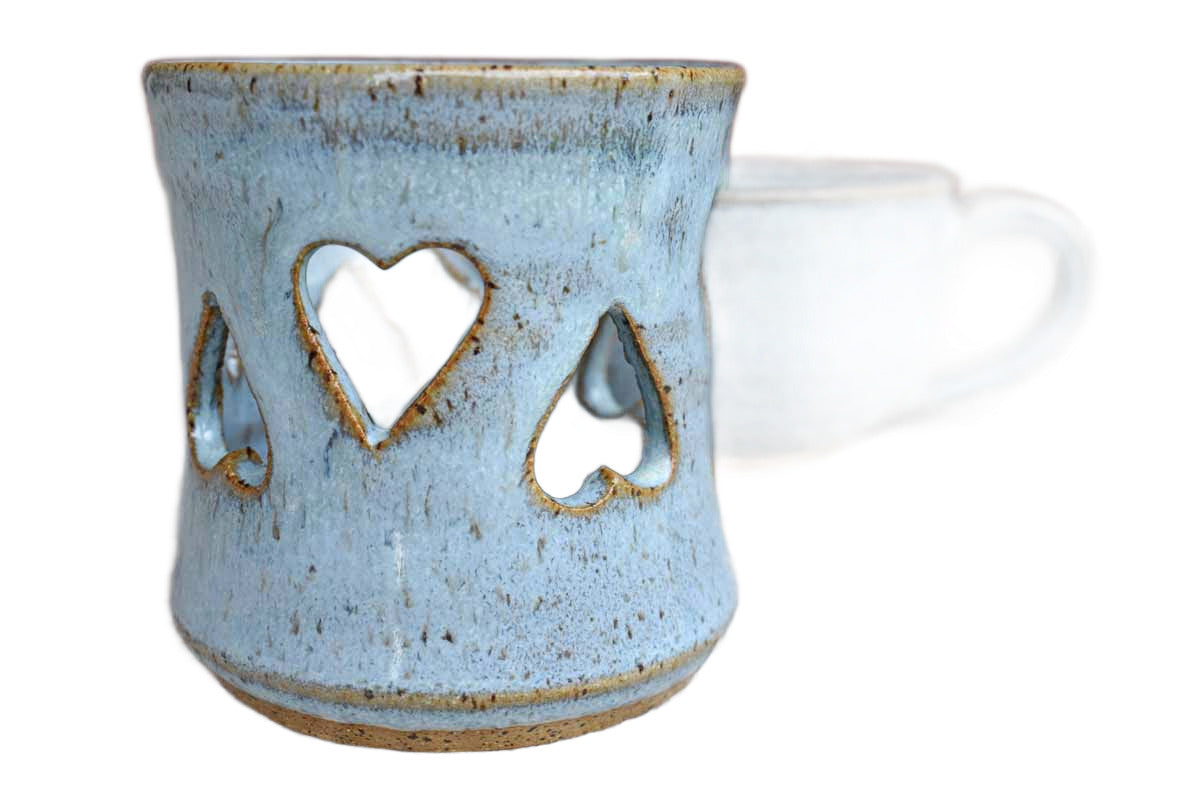 Speckled Blue Stoneware Votive and Shallow Pitcher