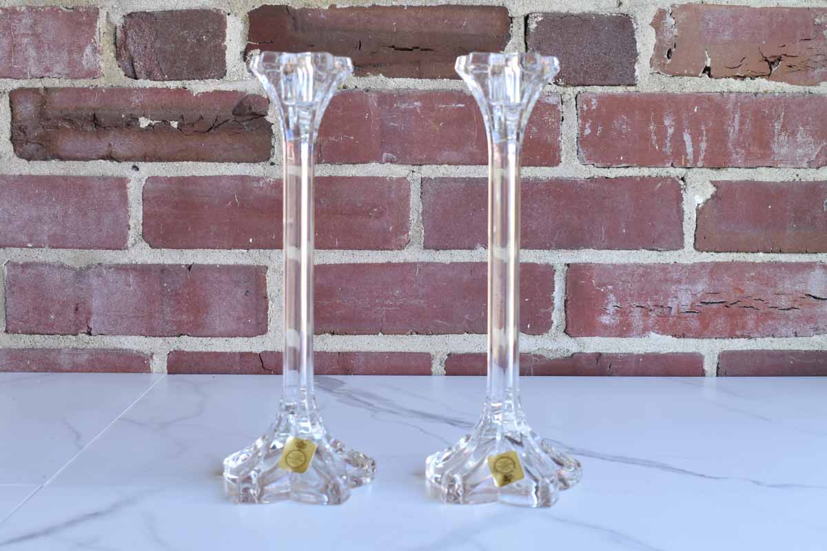 Bleikristall (West Germany) Flower-Shaped Crystal Candlesticks
