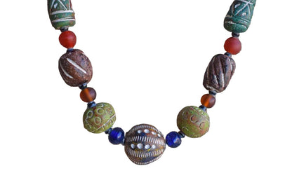 Colorful Carved Beaded Necklace