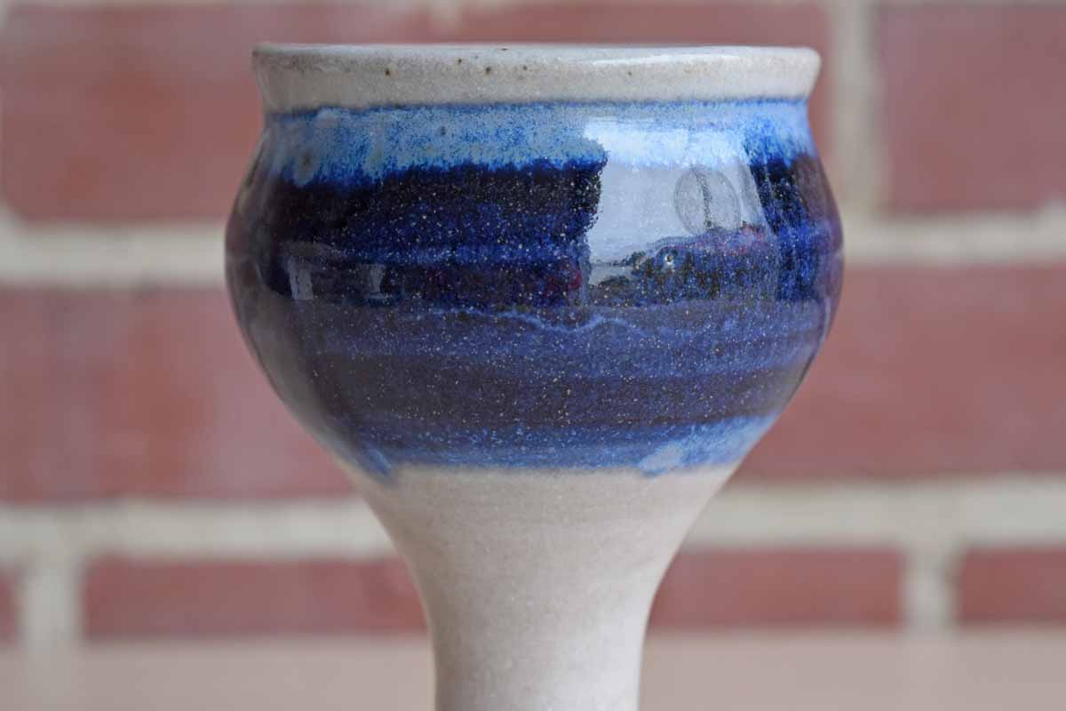 Slender Stoneware Goblet with Blue and Gray Glazes