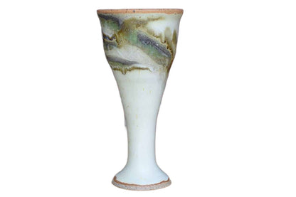 Slender Stoneware Chalice with Green and White Glazes