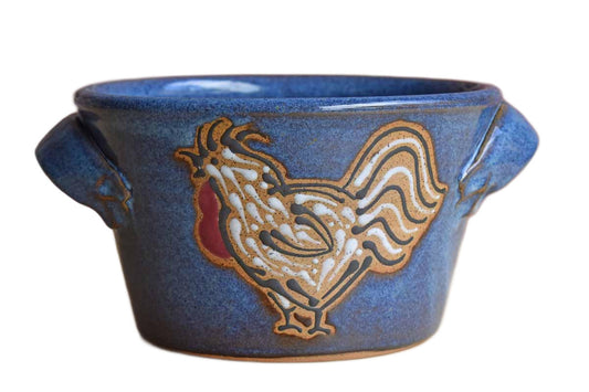Blue Stoneware Bowl with Rooster Cameo