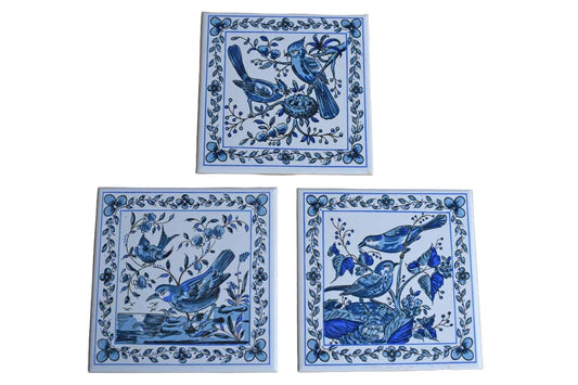Azulejo Forrado Cork-Backed Ceramic Tile with Birds, Set of 3