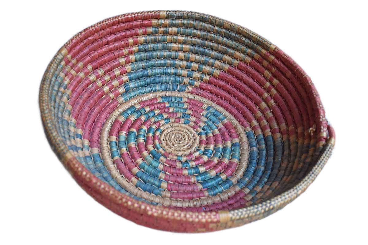 Large Red, Tan and Green Coil Weave Basket (Pickup Only)