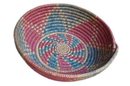 Large Red, Tan and Green Coil Weave Basket (Pickup Only)