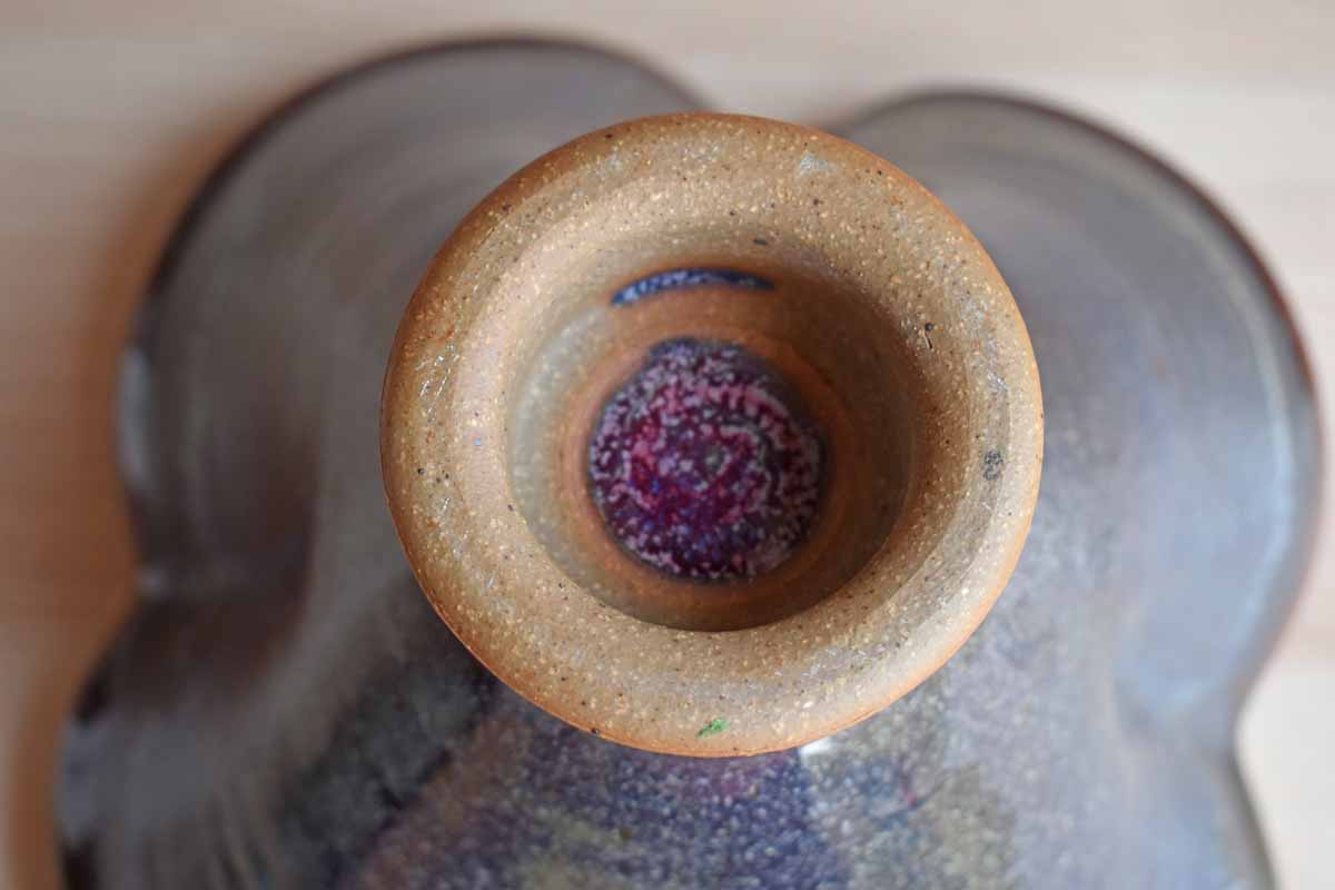 Conical Stoneware Bowl with Earthy Blue and Ochre Glazes
