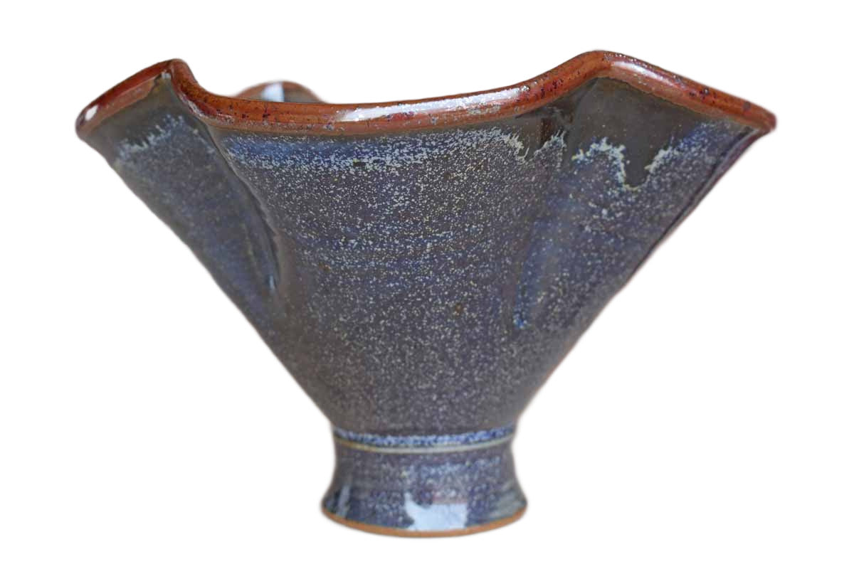 Conical Stoneware Bowl with Earthy Blue and Ochre Glazes