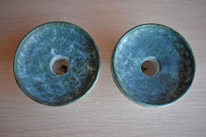 Conwy Pottery (North Wales) Candlesticks with Celtic Designs, A Pair