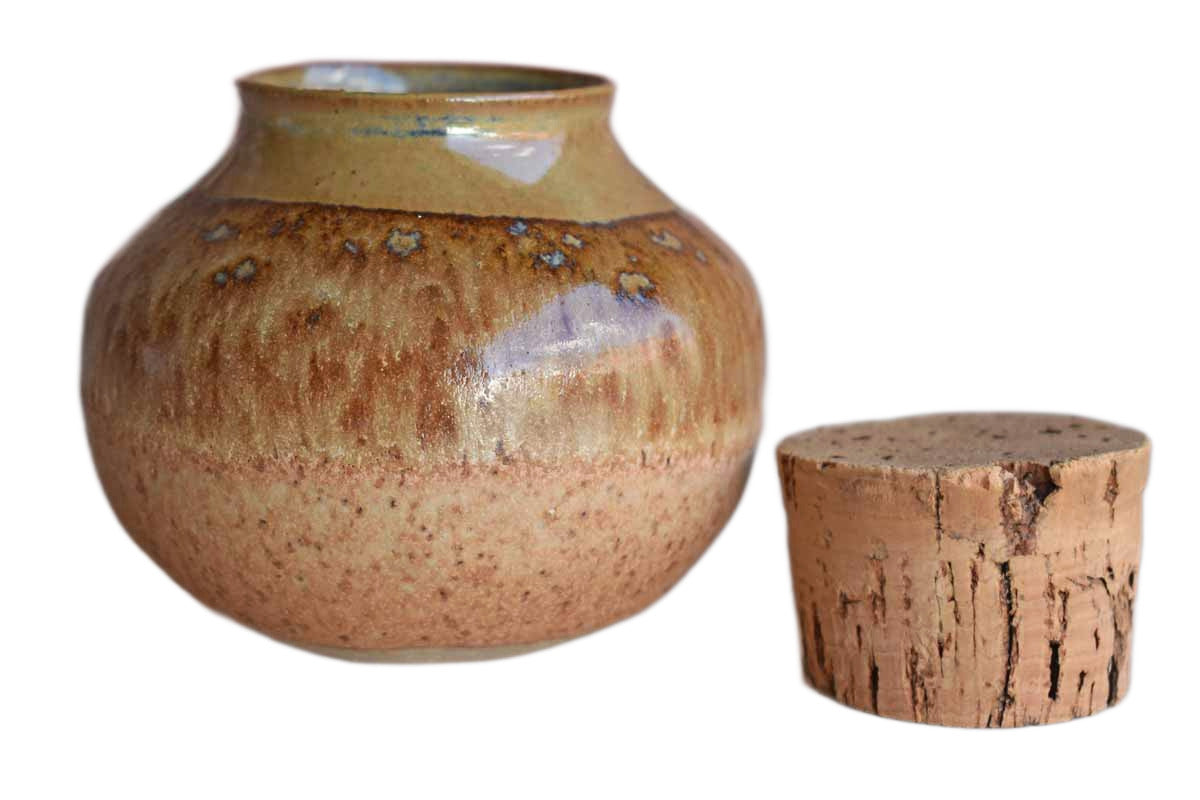 Little Tan Stoneware Container with Cork Lid