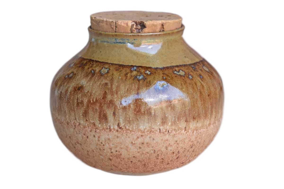 Little Tan Stoneware Container with Cork Lid