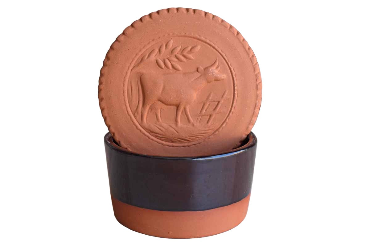 Ceramic Lidded Box with Cow Decoration