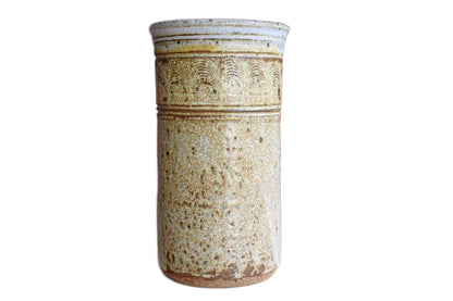 Spring Pottery (North Kingstown, RI) Cylindrical Stoneware Vase or Kitchen Tool Holder with Tan Glazes