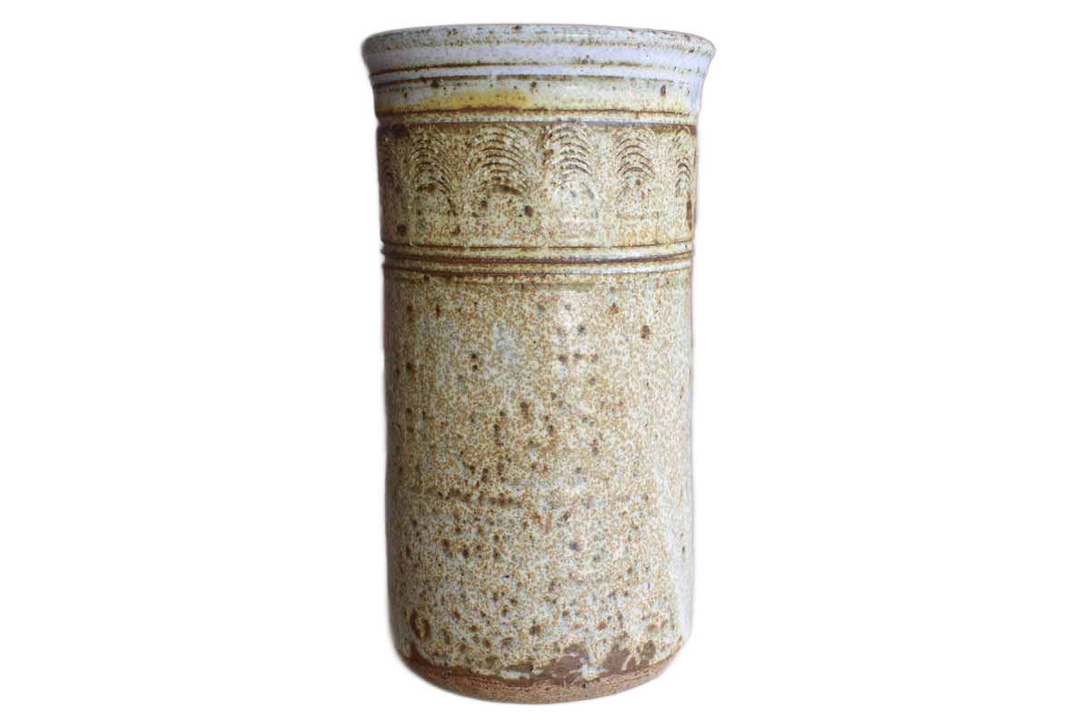 Spring Pottery (North Kingstown, RI) Cylindrical Stoneware Vase or Kitchen Tool Holder with Tan Glazes