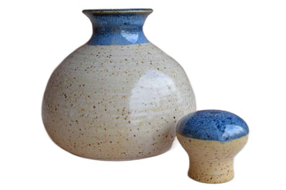 Small Speckled Blue and Tan Stoneware Decanter
