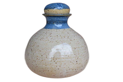 Small Speckled Blue and Tan Stoneware Decanter