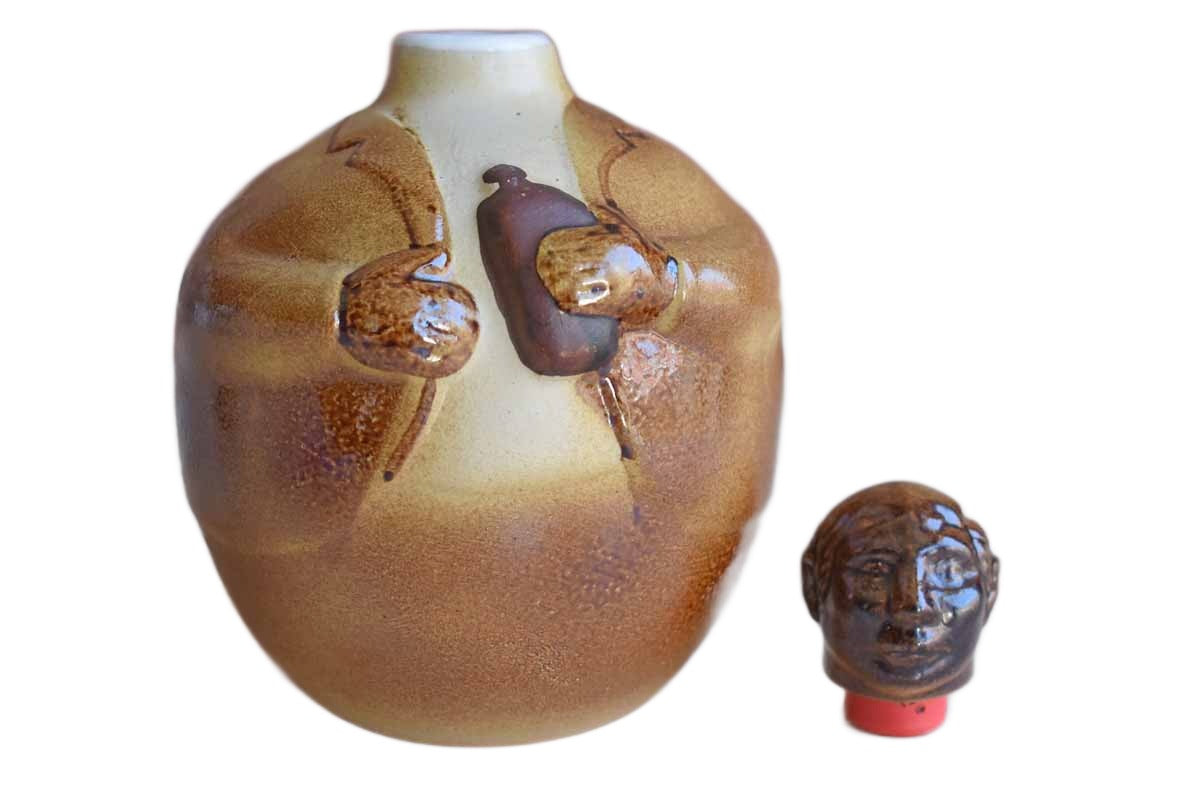 Salt Glazed Stoneware Round Man Alcohol Decanter