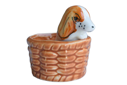 Little Porcelain Basset Hound in a Basket