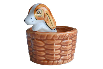 Little Porcelain Basset Hound in a Basket