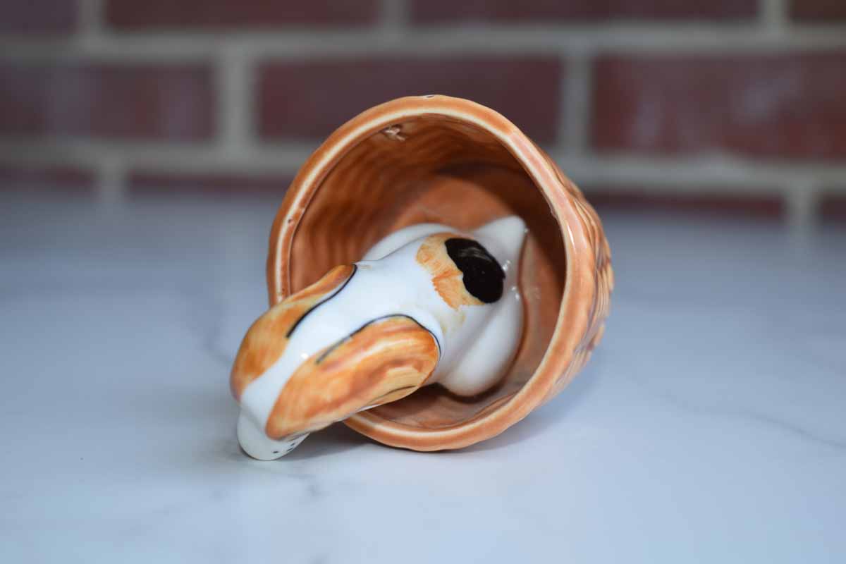Little Porcelain Basset Hound in a Basket