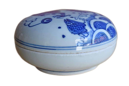 Small Porcelain Box with Asian Dragon Grabbing a Fish