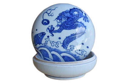 Small Porcelain Box with Asian Dragon Grabbing a Fish