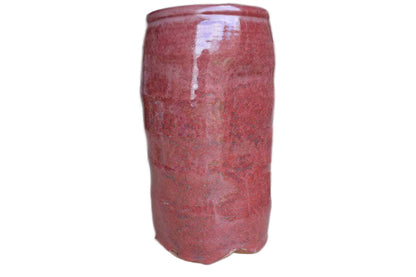 Tall Dusty Pink Stoneware Vase with Gentle Ribbing and Compressed Sides