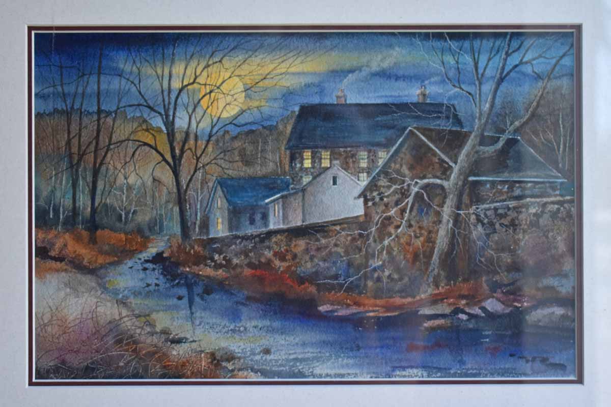 Original Watercolor of an Old House in Winter