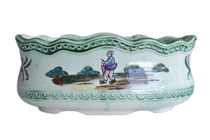 Florart (Japan) Ceramic Planter with Hand Decorated Villager Scene
