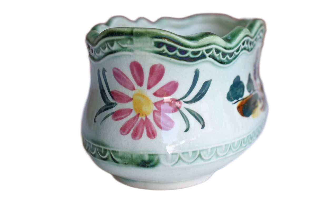 Florart (Japan) Ceramic Planter with Hand Decorated Villager Scene