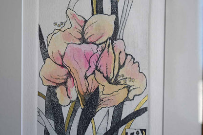 Print of Pink, Black and Gold Flower Titled "To Show You My Love"