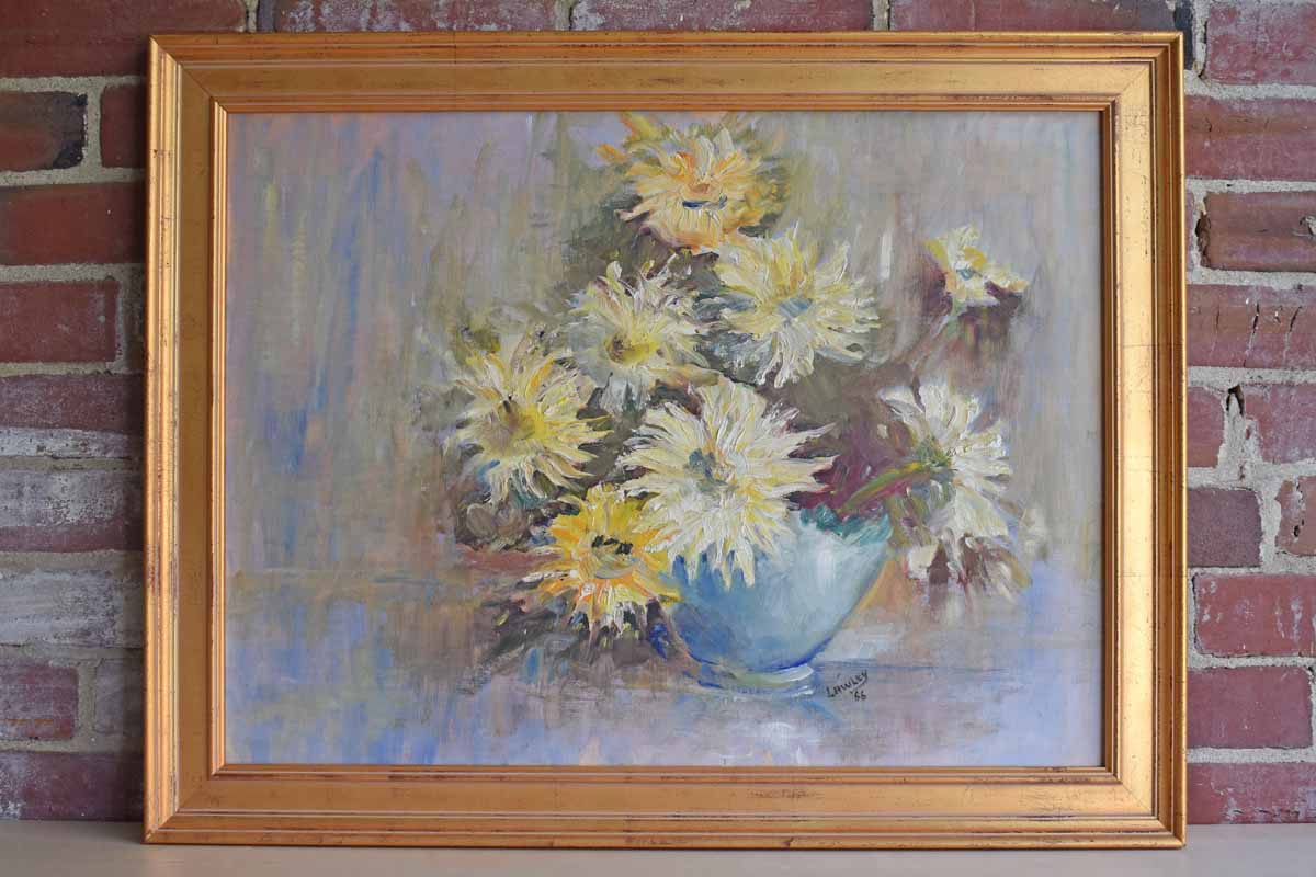 Gorgeous Original Painting of Light Yellow Flowers from 1966 (PICKUP ONLY)